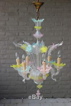 Murano hand blown glass Mid century Multi colour chandelier Italian 1970