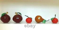 Murano hand blown glass coloured fruit 2 Cherry plums, 2 Satsuma & Pear