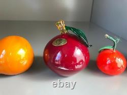 Murano hand blown glass coloured fruit 2 Cherry plums, 2 Satsuma & Pear