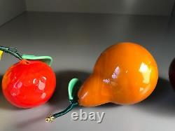 Murano hand blown glass coloured fruit 2 Cherry plums, 2 Satsuma & Pear