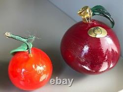 Murano hand blown glass coloured fruit 2 Cherry plums, 2 Satsuma & Pear