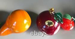 Murano hand blown glass coloured fruit 2 Cherry plums, 2 Satsuma & Pear