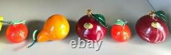 Murano hand blown glass coloured fruit 2 Cherry plums, 2 Satsuma & Pear