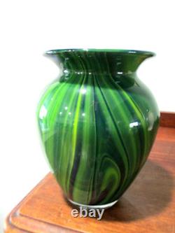 Murano hand blown green & yellow & blue swirl multi shades art glass''7 vase