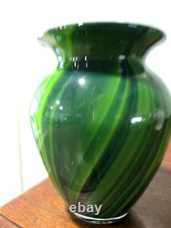 Murano hand blown green & yellow & blue swirl multi shades art glass''7 vase