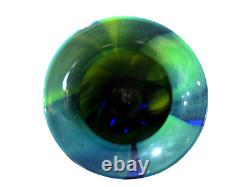 Murano hand blown green & yellow & blue swirl multi shades art glass''7 vase