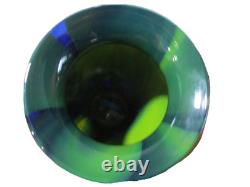 Murano hand blown green & yellow & blue swirl multi shades art glass''7 vase