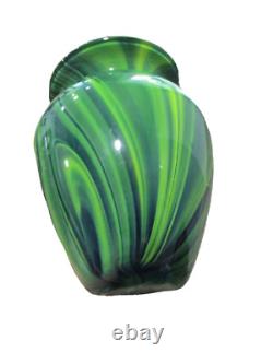 Murano hand blown green & yellow & blue swirl multi shades art glass''7 vase