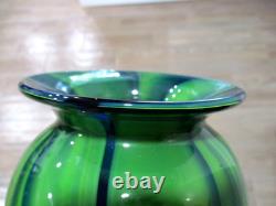 Murano hand blown green & yellow & blue swirl multi shades art glass''7 vase