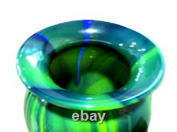 Murano hand blown green & yellow & blue swirl multi shades art glass''7 vase
