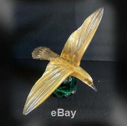 Murano large art glass large seagull bird with gold dust