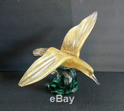 Murano large art glass large seagull bird with gold dust