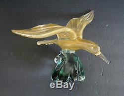 Murano large art glass large seagull bird with gold dust