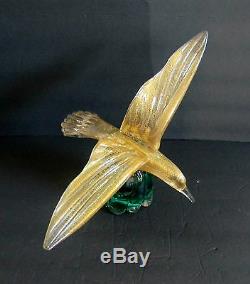 Murano large art glass large seagull bird with gold dust