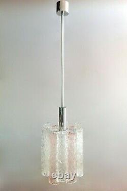 Murano one light hand-blown 60s glass and chrome chandelier. Mid Century lighting