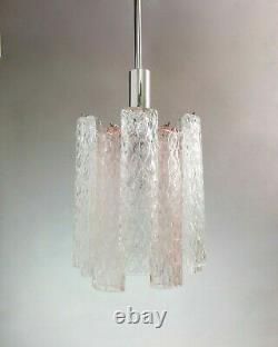 Murano one light hand-blown 60s glass and chrome chandelier. Mid Century lighting