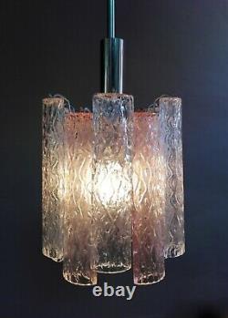 Murano one light hand-blown 60s glass and chrome chandelier. Mid Century lighting