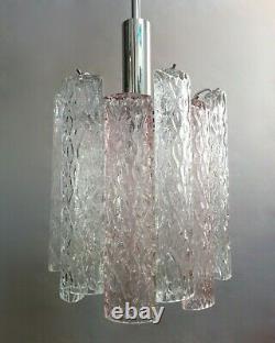 Murano one light hand-blown 60s glass and chrome chandelier. Mid Century lighting