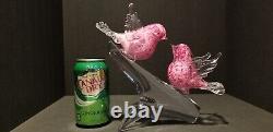 Murano pink birds on a branch signed by Andrea Tagliapietra Excellent