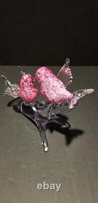 Murano pink birds on a branch signed by Andrea Tagliapietra Excellent