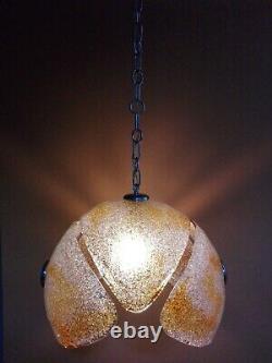 Murano rare big hand-blown 60s glass & chrome chandelier