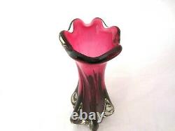 Murano sommerso/Chribska dusky pink tall & heavy lobed art glass vase
