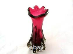 Murano sommerso/Chribska dusky pink tall & heavy lobed art glass vase