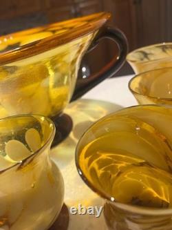 Murano style 8 person hand blown punch bowl set brown and white very unique look