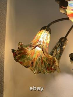 Murano style Millefiori Art Glass 6-Light Lily Lamp Hand Blown READ DESCRIPTION