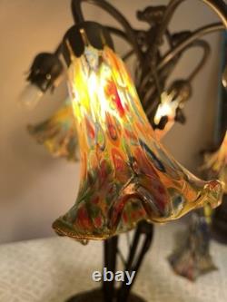 Murano style Millefiori Art Glass 6-Light Lily Lamp Hand Blown READ DESCRIPTION