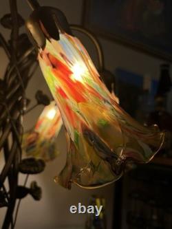 Murano style Millefiori Art Glass 6-Light Lily Lamp Hand Blown READ DESCRIPTION