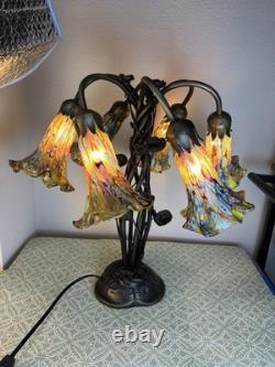 Murano style Millefiori Art Glass 6-Light Lily Lamp Hand Blown READ DESCRIPTION