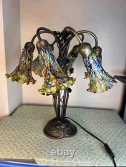 Murano style Millefiori Art Glass 6-Light Lily Lamp Hand Blown READ DESCRIPTION