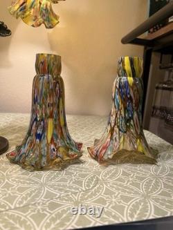 Murano style Millefiori Art Glass 6-Light Lily Lamp Hand Blown READ DESCRIPTION