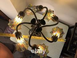 Murano style Millefiori Art Glass 6-Light Lily Lamp Hand Blown READ DESCRIPTION