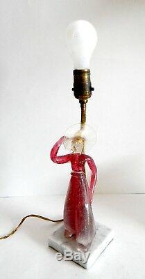 Murano tall art glass woman figurine table lamp w marble base