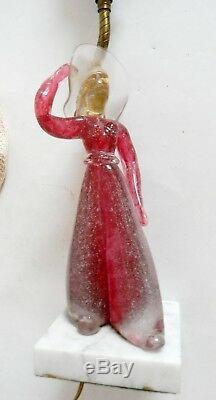 Murano tall art glass woman figurine table lamp w marble base