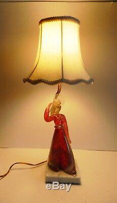 Murano tall art glass woman figurine table lamp w marble base