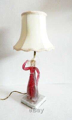 Murano tall art glass woman figurine table lamp w marble base