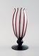 Murano, vase on foot with cherry colored stripes in mouth blown art glass, 1960s