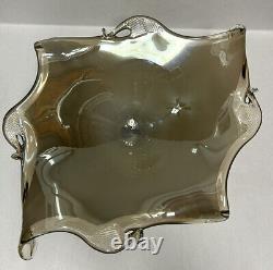 MuranoHand Blown Glass Bowl Italian Centerpiece Stretch Pulled Footed Gray/Tan