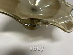 MuranoHand Blown Glass Bowl Italian Centerpiece Stretch Pulled Footed Gray/Tan
