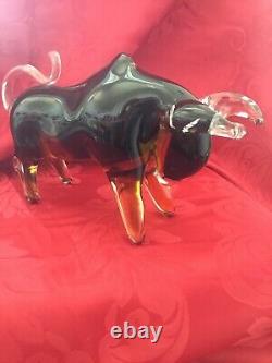 NEW FLAWLESS Stunning MURANO Glass Crystal BISON BUFFALO BULL Figurine Sculpture