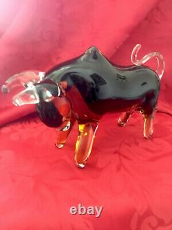 NEW FLAWLESS Stunning MURANO Glass Crystal BISON BUFFALO BULL Figurine Sculpture