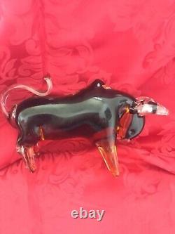 NEW FLAWLESS Stunning MURANO Glass Crystal BISON BUFFALO BULL Figurine Sculpture