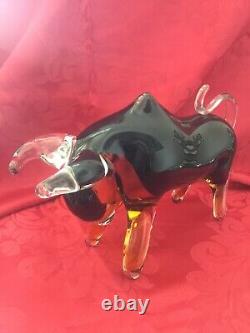 NEW FLAWLESS Stunning MURANO Glass Crystal BISON BUFFALO BULL Figurine Sculpture