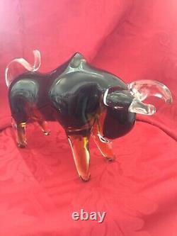 NEW FLAWLESS Stunning MURANO Glass Crystal BISON BUFFALO BULL Figurine Sculpture