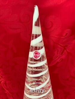 NEW FLAWLESS Stunning MURANO Italy Glass Cone CHRISTMAS TREE White SWIRLS 10.5