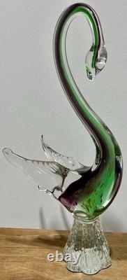 NICE! Vintage MCM Murano Hand-Blown Sommerso Art Glass Swan Sculpture 15.5 Tall