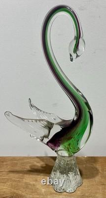 NICE! Vintage MCM Murano Hand-Blown Sommerso Art Glass Swan Sculpture 15.5 Tall